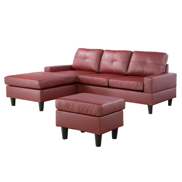 Ebern Designs Calhan 78" Wide Faux Leather Reversible Sofa & Chaise